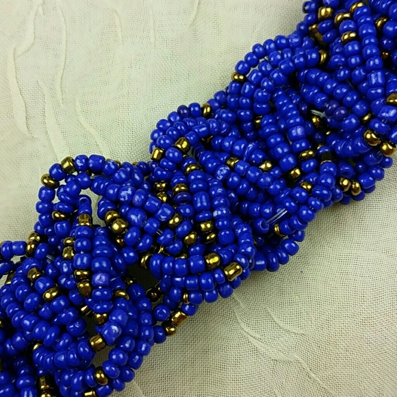 Artisan Woven Glass Seed Bead Bracelet Purple Gold Handcrafted Vintage Boho - Picture 2 of 5